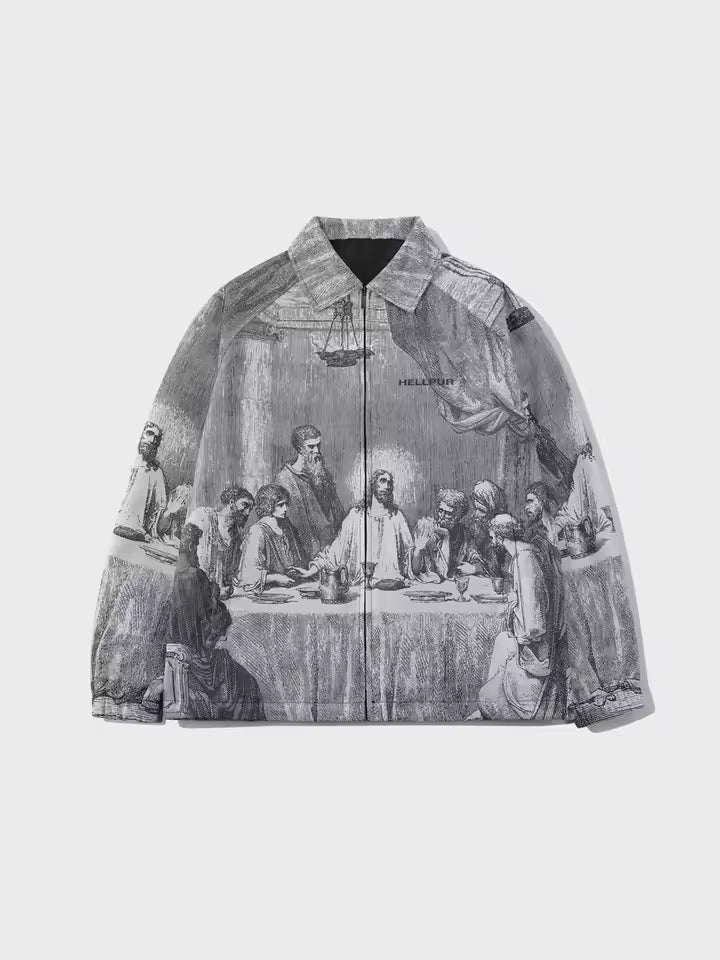 Chaqueta Unisex Informal Con Estampado Gris